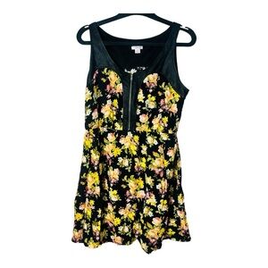Xhilaration Sleeveless Floral Crew Neck MIDI Dress Black and Mustard women Large
